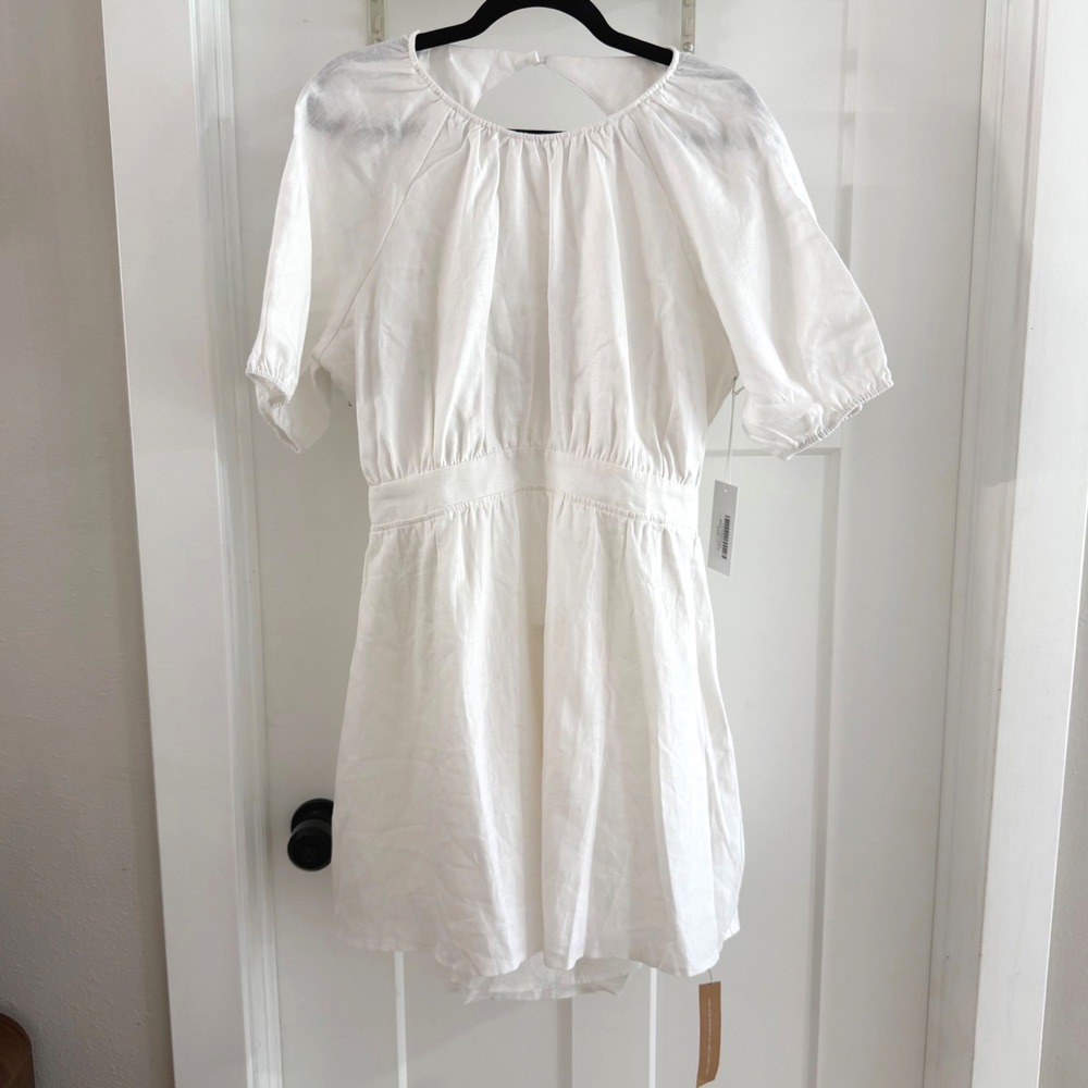 Reformation Irwin White Linen Mini Dress Open Back Tie 12 Bridal New*